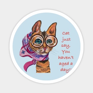 Cat lady in Scarf and Round Red Glasses Magnet